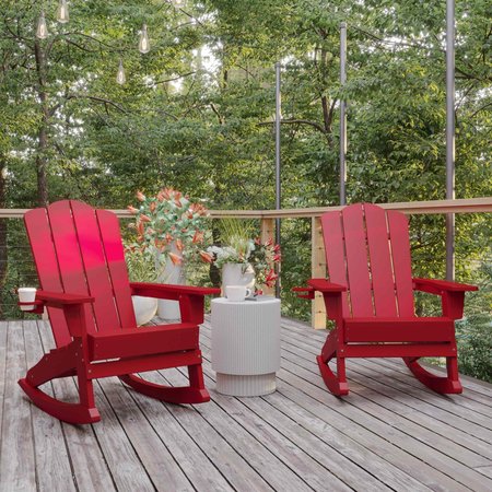 FLASH FURNITURE Red Adirondack Rocking Chairs with Cupholder, 2PK 2-LE-HMP-1044-31-RD-GG